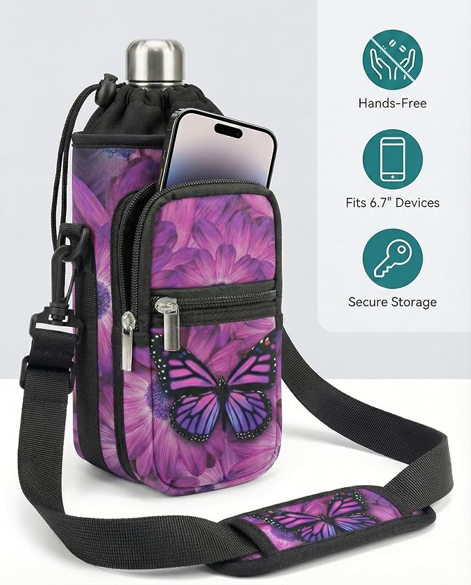 AUPET Water Bottle Sling Bag Sleeve Holder Carrier 25/32/40/64 oz,Insulated Crossbody Water Bottle Case Cover with Strap and Pockets for Men/Women Walking Hiking