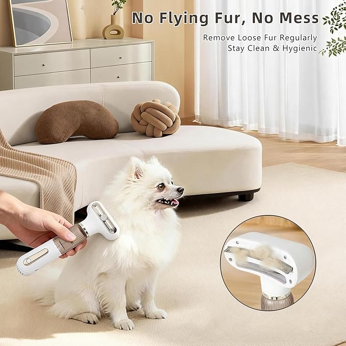 Vacuum Grooming Brush for Dog,4-In-1 Slicker Brush Kit for Shedding, Undercoat Deshedding Tool,Loose Hair Remover for Dog & Cat, Portable Pet Grooming Vacuum (white)