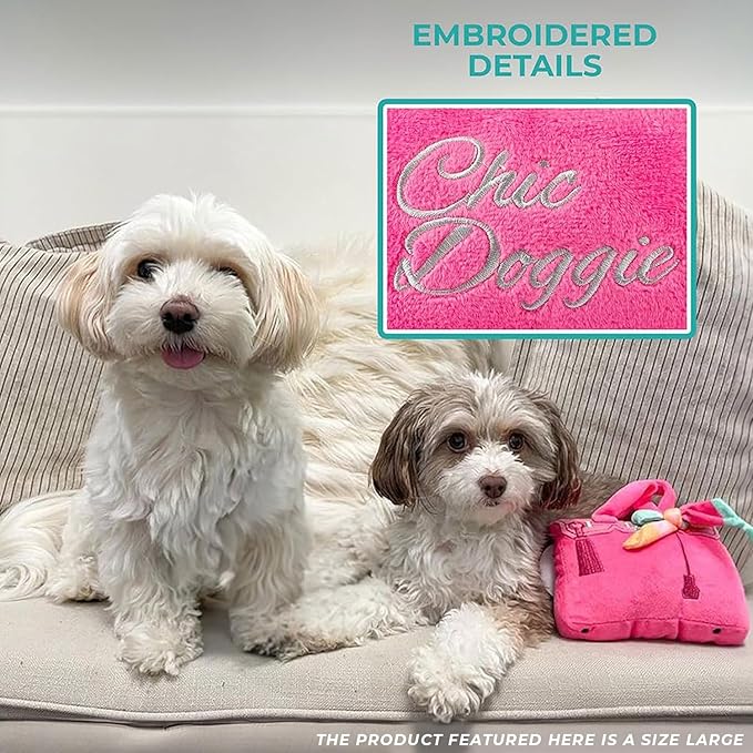 Haute Diggity Dog Barkin Bag with Scarf, Plush Designer Dog Toys with Interactive Squeaker, Stimulating Pet Enrichment, Machine-Washable & Safe Materials for All Breeds, Size Large