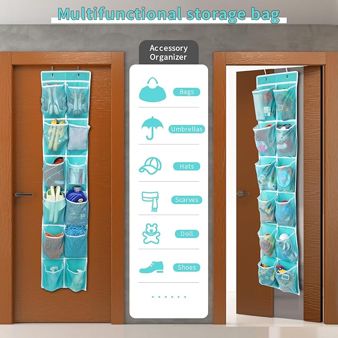 2PK Over the Door 12 Large Pockets Hanging Shoe Organizer, Turquoise