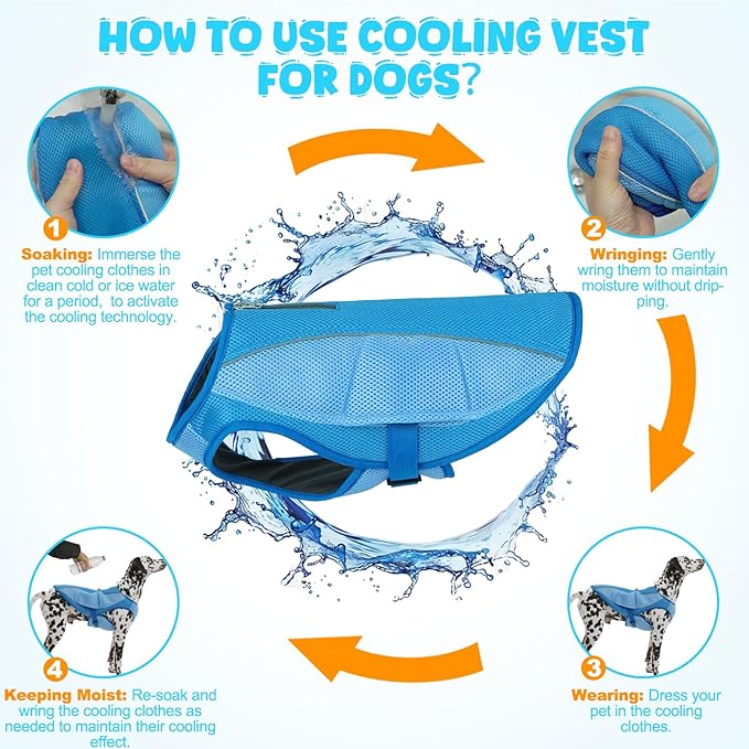 ROZKITCH Dog Cooling Vest, Dog Harness Cooler Jacket with Zipper Opening, Lightweight Evaporative Cooling Vests in Summer Hot Weather Outdoor Hiking Walking Camping Training Hunting Blue L
