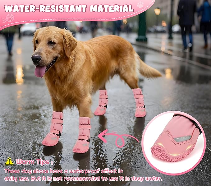 Dog Shoes, Waterproof Dog Boots & Paw Protectors, Breathable Dog Booties with Anti Slip Sole for Winter Snowy Day, Rainy Weather Indoor and Outdoor (Size 6, Pink)