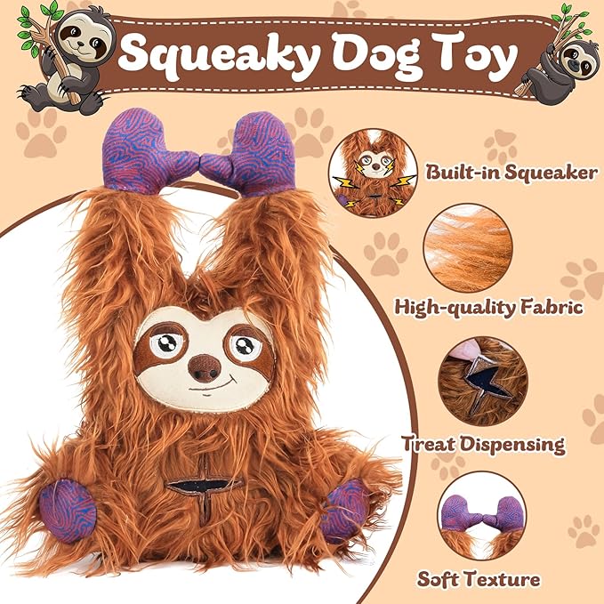 Interactive Monster Dog Chew Toys to Keep Them Busy – Enrichment Squeaky Treat Dispensing Chew Dog Toys for Boredom and Stimulating, Tough Plush Dog Toy for Large Medium Dogs (B-Brown)