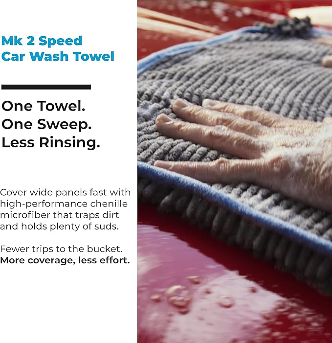 Rapid Dry Towels Mach 2 Speed Car Wash Towel | 60 x 30 cm | Chenille Microfiber Car Wash Cloth | 7X Larger Than Wash Mitt | Ultra Absorbent, Scratch-Free, Auto Detailing Towel for Cars SUVs Trucks