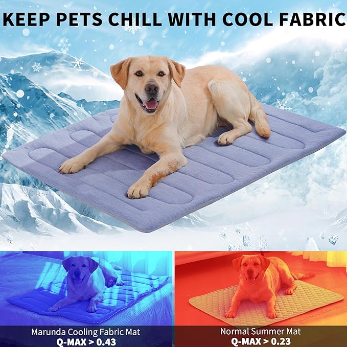 MARUNDA Dog Cooling Mat, No Need to Freeze Or Refrigerate This Cool Pet Pad Cat Mats- Keep Your Pet Cool, Machine Washable (Blue, 51" x 37.5"- XXL-Crate)