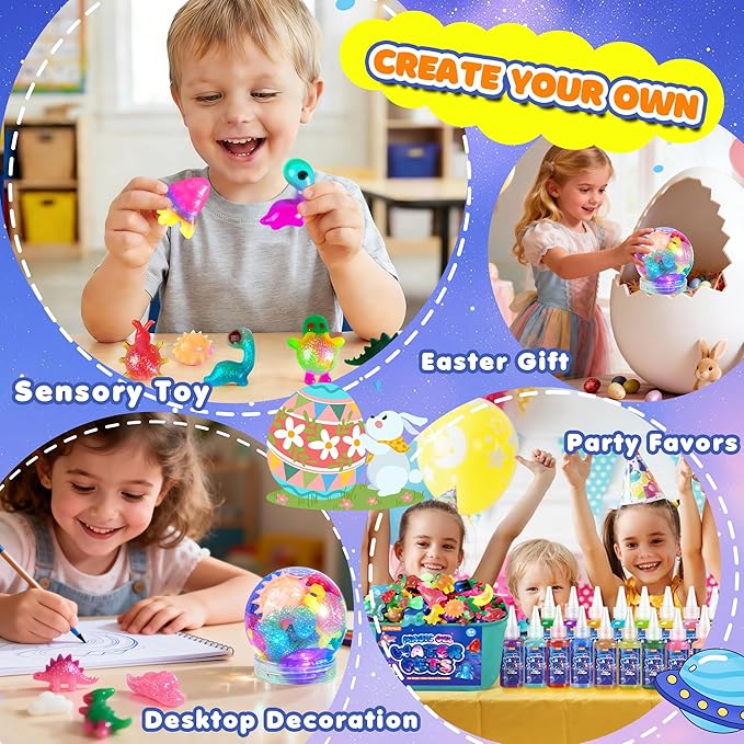 Magic Water Elf Toy Kit, Water Pets Toys for Kids, Easter Basket Stuffers, Aqua Fairy Water Gel Kit Squishy Maker, 36 Gels & 24 Molds, DIY Dinosaur Easter Space Make Your Own Squishies Toys Gifts