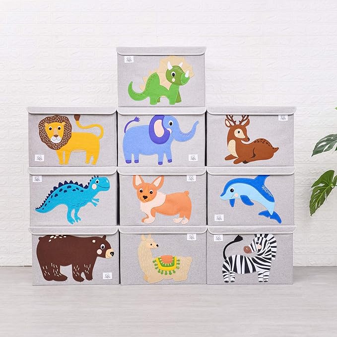 CLCROBD Foldable Large Kids Toy Chest with Flip-Top Lid, Collapsible Fabric Animal Toy Storage Organizer/Bin/Box/Basket/Trunk for Toddler, Children and Baby Nursery (Dinosaur)