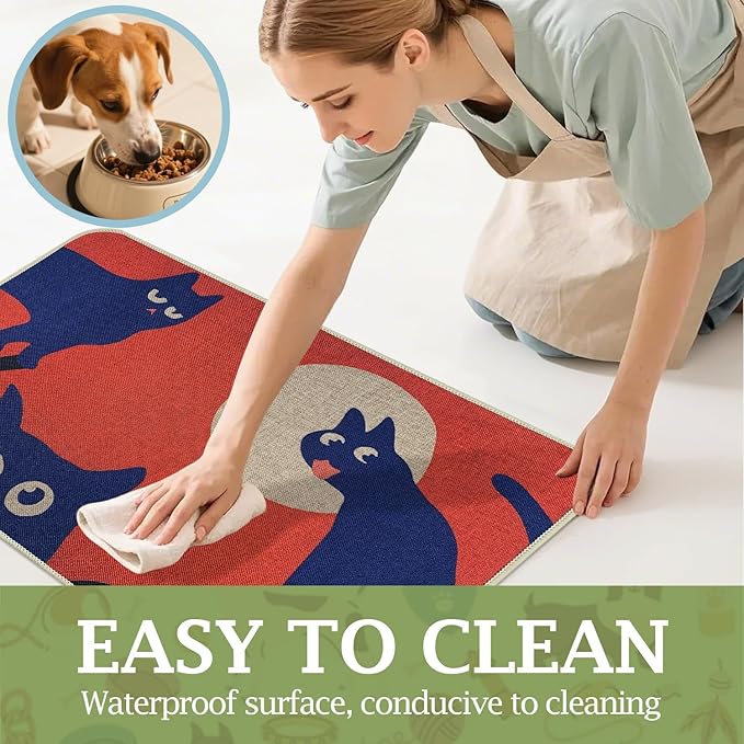 SHIYUE Dog Food Mats for Floors, Absorbent Cat Bowl for Food and Water, Non-Slip Accessories Pet Supplies(16"x24",Orange Pet)