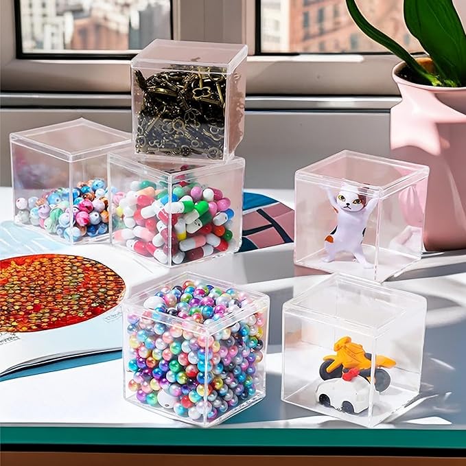 Acrylic Box Clear Square Cube Display Case,75X75X75mm Storage Container Acrylic Boxes with Lids for Easter Candy Box for Jewelry Storage Boxes