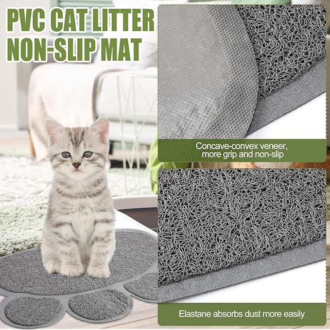 7 Pcs Small Cat Kitten Starter Kit Cat Litter Box with Shovel Paw Litter Mat Double Automatic Kitten Bowls Toy Teaser Stick Collar Essentials Kits for 1-3 Lbs Beginner(Simple,Green)