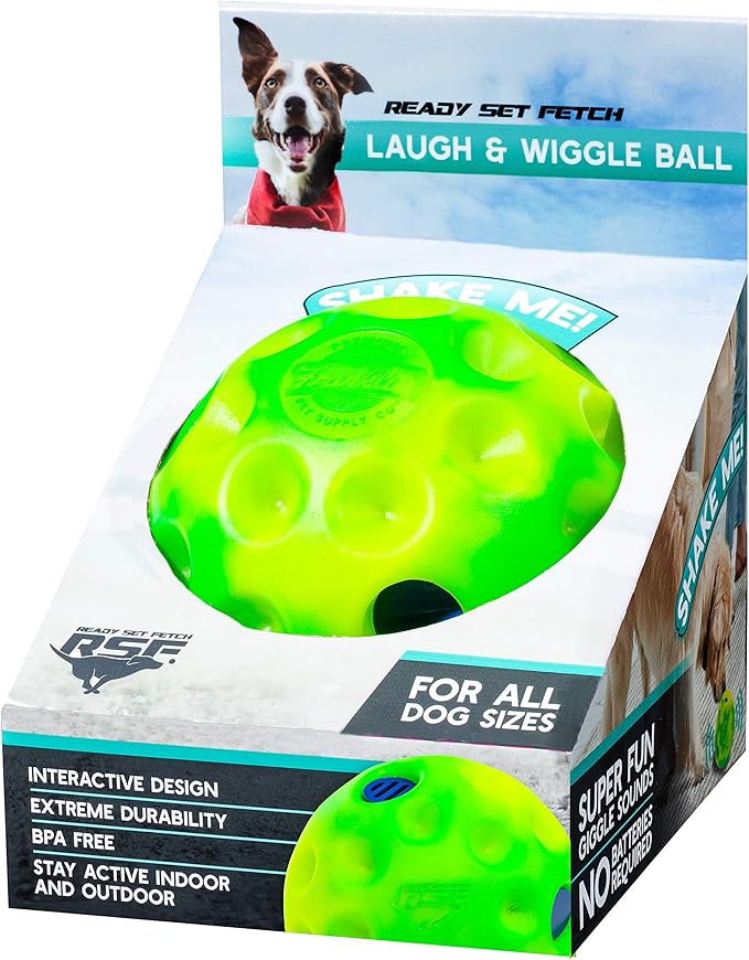 Franklin Ready Set Fetch! Laugh and Wiggle Ball Interactive Dog Toy Fun Giggle Sounds Encourage Endless Play Super Durable BPA Free Tough No Batteries Required