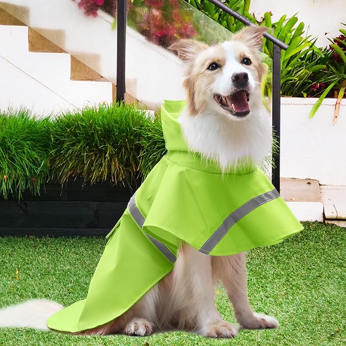 NACOCO Large Dog Raincoat Adjustable - Pet Water Proof Clothes Lightweight Rain Jacket Poncho Hoodies with Strip Reflective (XL, Green)