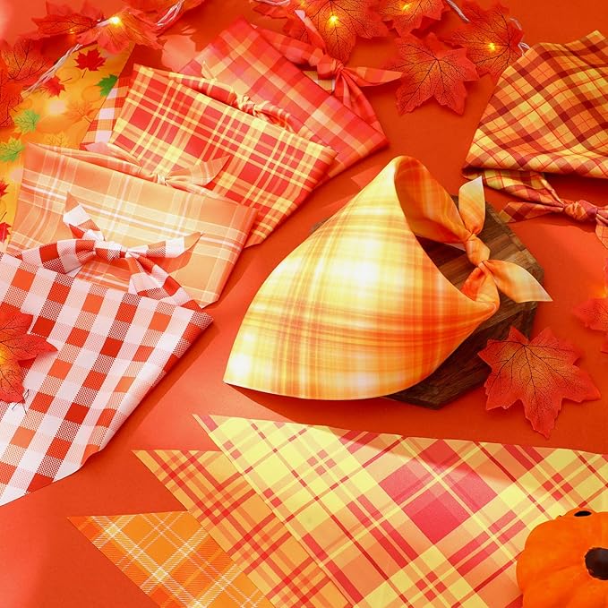 Abbylike 200 Pcs Thanksgiving Dog Bandanas Bulk Plaid Bandanas for Dogs Triangle Kerchief Bib Scarf Sets for Pets Cats Fall Costume Photo Props Accessories Pet Shops Groomers Services, 25 Styles