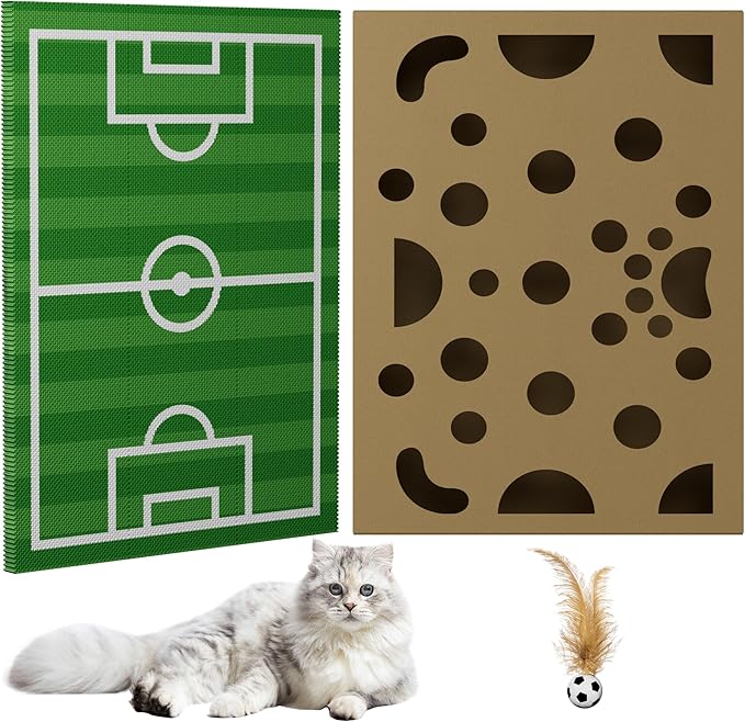 Cat Scratching Board - Football Sports Field Design with Elastic Ball, Hide-and-Seek Holes, and Interactive Play Box for Indoor Cats