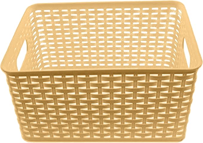 YBM Home Plastic Rattan Storage Box Basket Organizer Ba413 (1, Beige)
