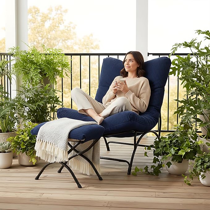 Welnow Modern Accent Chair with Ottoman, Upholstered Comfy Lounge Recliner Sofa, Thick Cushion Oversized Lazy Reading Chair with Footrest for Living Room, Bedroom, Apartment, Office, Dorm, Navy