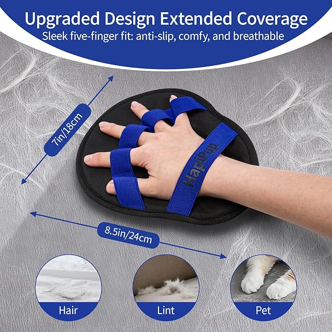 2 PCS Pet Hair Removal Glove, Magic Brush Electrostatic Mitt for Dogs & Cats, Reusable Grooming Gloves - Dog Hair Remover Tool with 5-Finger Design for Couch, Carpet, Clothing & Car Seat(Blue)