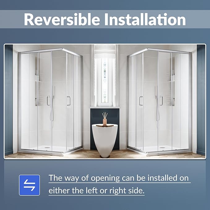 SUNNY SHOWER Corner Shower Enclosure 1/4 in. Clear Glass Sliding Shower Doors, 34 in. X 34 in. X 72 in. Bath Door, Brushed Nickel Finish Corner Shower Glass Enclosure (Shower Base Not Included)