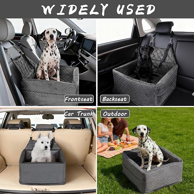 Memory Foam Dog Car Seat for Small/Medium Dogs,Travel Booster Seat for Dogs up to 35 lbs, Washable Removable Cover & Storage Pockets, Comfortable & Safe Car Seat for Pet Travel