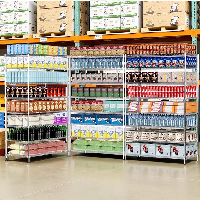 Finnhomy 4000LBS 8-Tier Wire Shelving Unit Adjustable Steel Wire Rack, 24x48x80.2 Inches 8 Shelves Metal Rack, Pantry Shelves for Storage, Metal Garage Shelving with 1" Poles and NSF Certified, Chrome