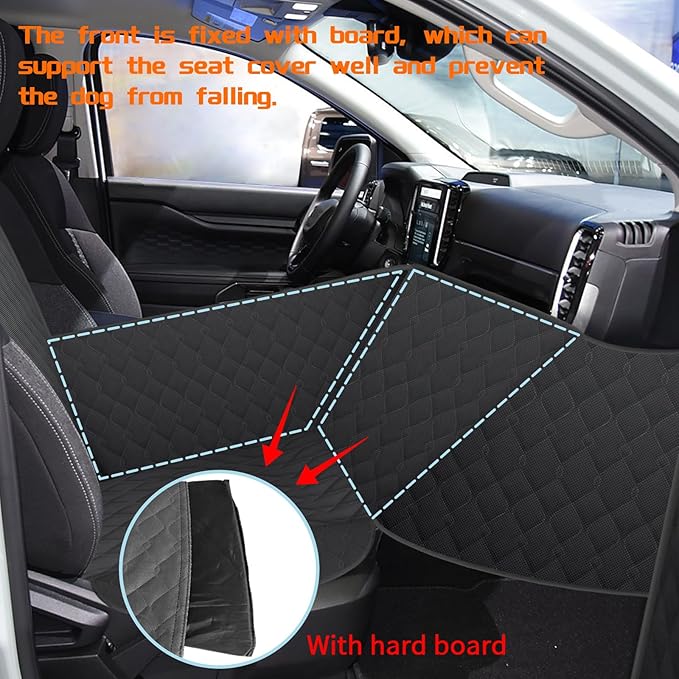 RUIANTE Dog Car Seat Cover for Front Seat Pets Travel Safety Seats Booster Seat Dogs Fronts Seats Cover with Car Door Side Panel & Hard Borad Universal for Cars Pickup Trucks (Black)