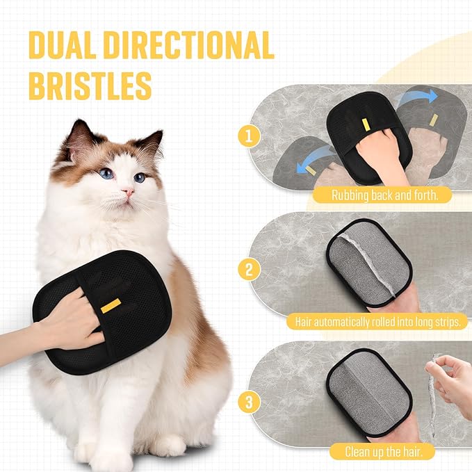 Pet Hair Remover, Electrostatic Pet Hair Removal Gloves, Reusable Cat & Dog Hair Remover for Couch, Furniture, Carpet, Car Seat, Upgraded Animal Fur Removal Tool, Cat Grooming Gloves-2 PCS