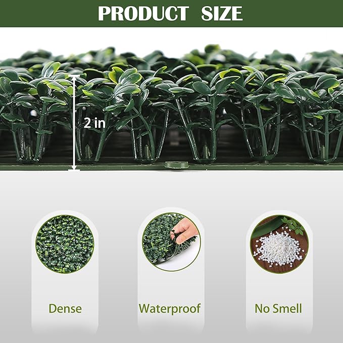 4PCS 20"x 20" Artificial Boxwood Wall Panels, UV-Anti Grass Wall Hedge Plant Panels for Indoor Outdoor Green Wall Decor Ivy Fence Covering Privacy