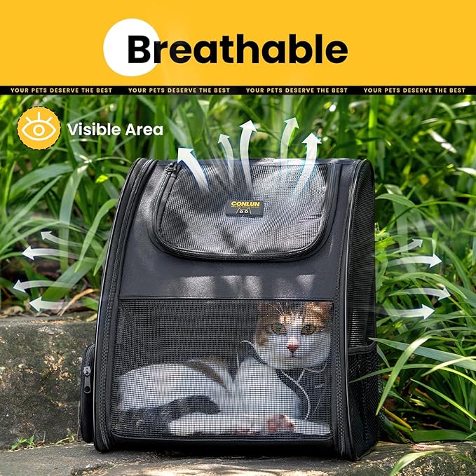 Cat Backpack Carrier for Small Dogs and Cats Fit Up to 15 Lbs,Small Dog Backpack, Expandable & Foldable with 3-Side Mesh Windows, Pet Carrier for Travel & Hiking Friendly，Black