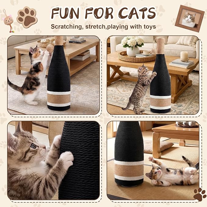 Shappy Cat Scratching Post 24 Inches Red Wine Bottle Simple Design Premium Cat Scratching Board with Hanging Sisal Ball Fiber Kitten Scratcher Suction Cup Base for Pet Toys Indoor Small Medium Kitten