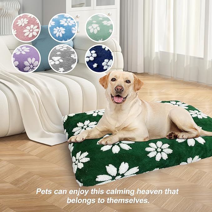 Dog Beds for Extra Large Dogs, Cute Thick Dog Bed for Crate Kennel, Fluffy Pet Bed with Removable Washable Cover and Anti-Slip Bottom, 41"x 28", Green Flower