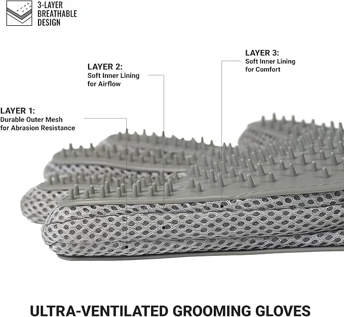 Deshedding Gloves for Dogs & Cats - Pet Hair Remover Mitt & Grooming Brush - Gentle Massage Tool for Shedding Pets with Short or Long Fur - Bath Brush for Easy Cleaning