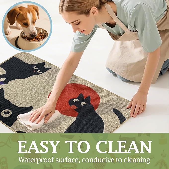 SHIYUE Dog Food Mats for Floors, Absorbent Cat Bowl for Food and Water, Non-Slip Accessories Pet Supplies(17"x30",Beige Pet)