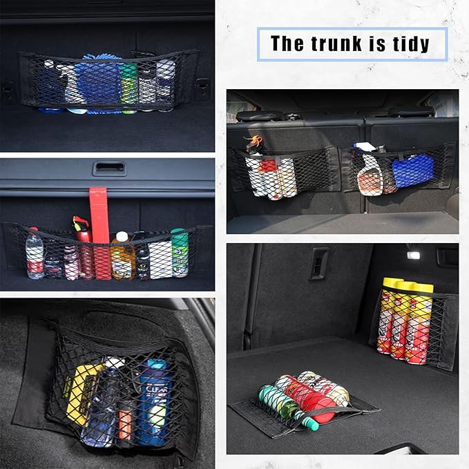 2PCS Universal Mesh Cargo Net with Adhesive Tape, 9.8×15.7in Small Cargo Storage Mesh Net Car Storage Net Pocket RV Storage Netting Wall Mesh Pocket Net for Rv Car Trunk Boat(Black)
