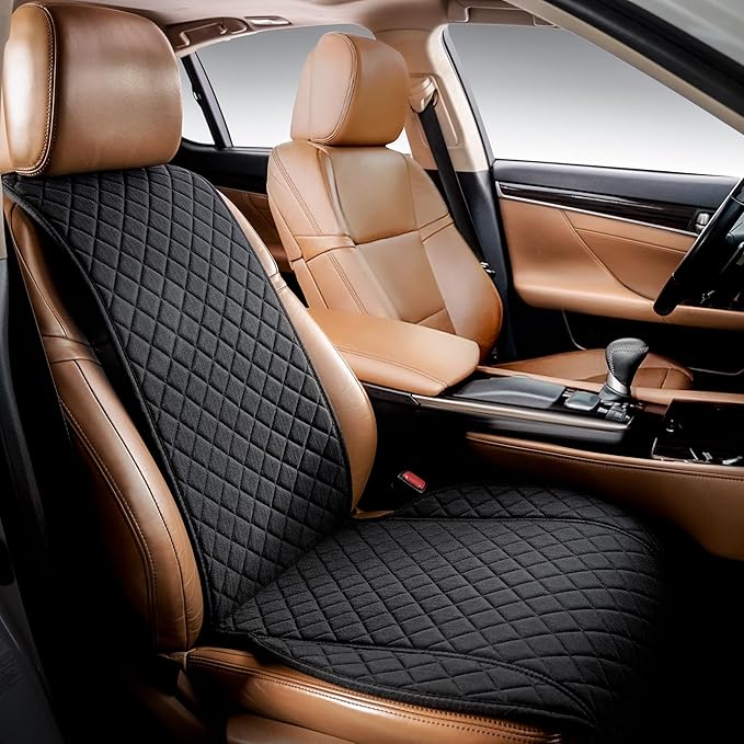 IVICY Faux Linen Car Seat Cover for Cars - Durable & Non-Slip - Front Car Seat Protector Covers for Most Automotive, Vans, SUVs, Trucks - 1 Unit - Black