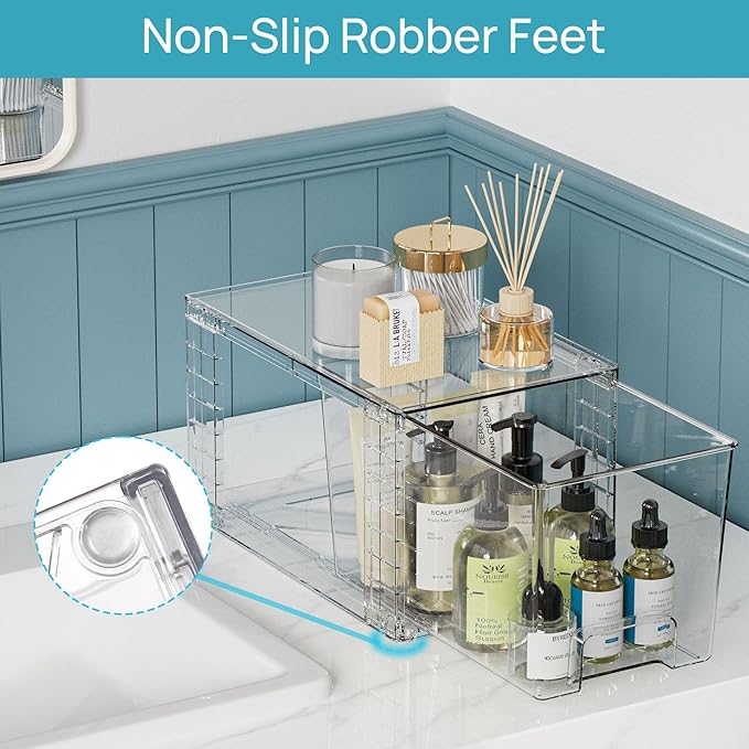 Clear Acrylic Storage Organizer Set, Multi-Purpose Cabinet Bins for Office, Kitchen, Bathroom, Stackable (2)
