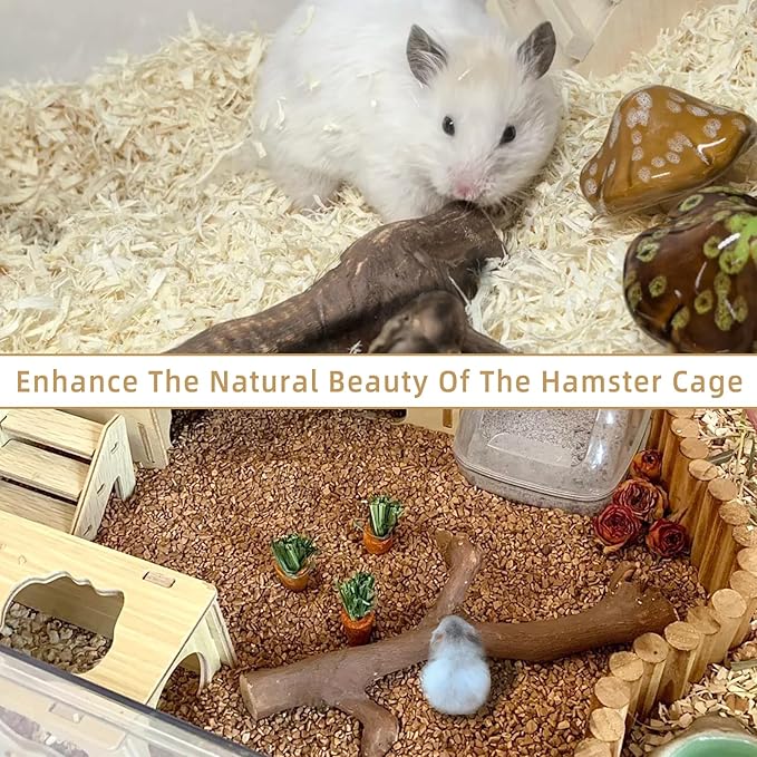 kathson 2PCS Wood Hamster Climbing Branches Decor, Natural Wooden Syrian Hamster Climb Chewing Toys, Rat Exercise Toys, Small Animal Habitat Decor Accessories for Dwarf Pets, Gerbils, Mice (5.9 in)