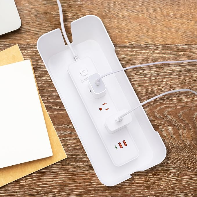 Cable Management Box, Premium Cord Organizer Box to Hide Surge Protector on Desk, Power Strip Cover for TV Computer Home Router Office (White)