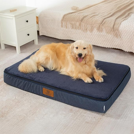 Orthopedic Memory Foam XXL Dog Bed - 6" Thick Beds for Extra Large Sized Dog - Waterproof Removable Washable Cover & Wrap-Around Zipper - Ultimate Comfort & Easy Maintenance, Navy