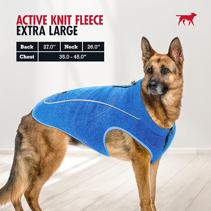 Insulated Fleece Sweater for Dogs | Lightweight Warm Dog Vest | Zipper Port for Harness | Cold Weather Winter Jacket | Rain Snow Repellant Coat | Adjustable for Small Medium Large Male Dogs (Blue/XL)