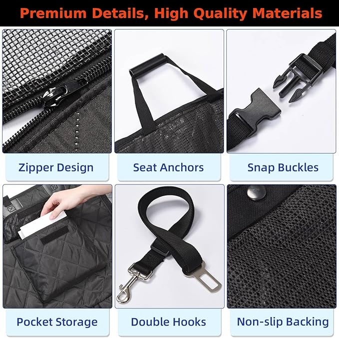 Large Heavy Duty Dog Car Back Seat Cover with Side Door Protectors Universal for Sedan/SUV/Trucks, 100% Waterproof 600D Oxford Fabric, Nonslip Seat Protector, Durable Scratchproof Materials, Black