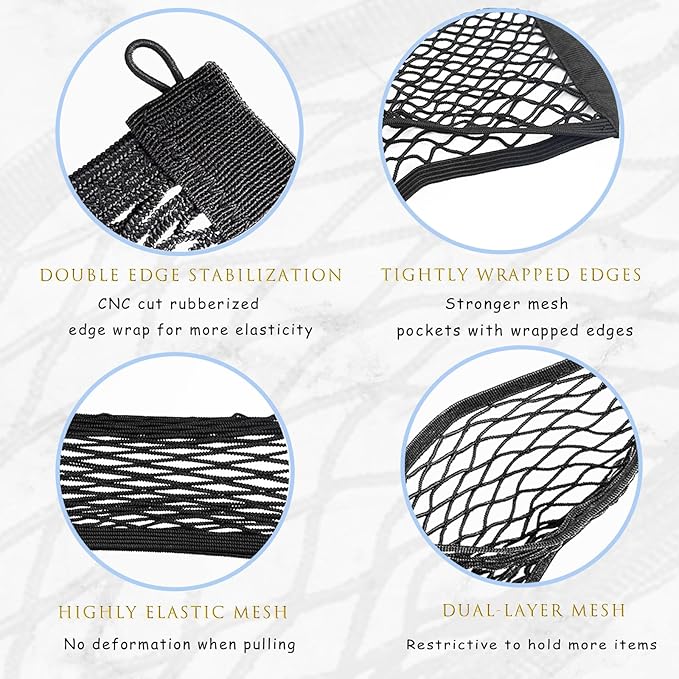 2 Pcs Small Cargo Net, Mesh Pocket Elastic Cargo Net Stretchable Car Net Pocket Storage with 8 Mounting Screws and Hooks for SUV/Car/Truck/RV/Boat（17.7 ×9.8in）