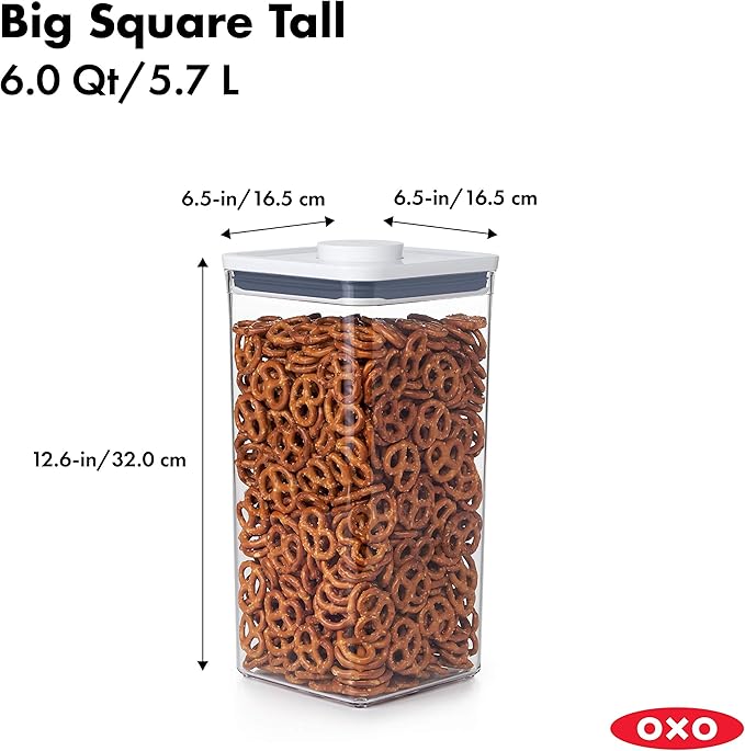 OXO Good Grips POP Container Big Square Tall (6.0 Qt) and Rectangle Medium (2.7 Qt) Food Storage Containers