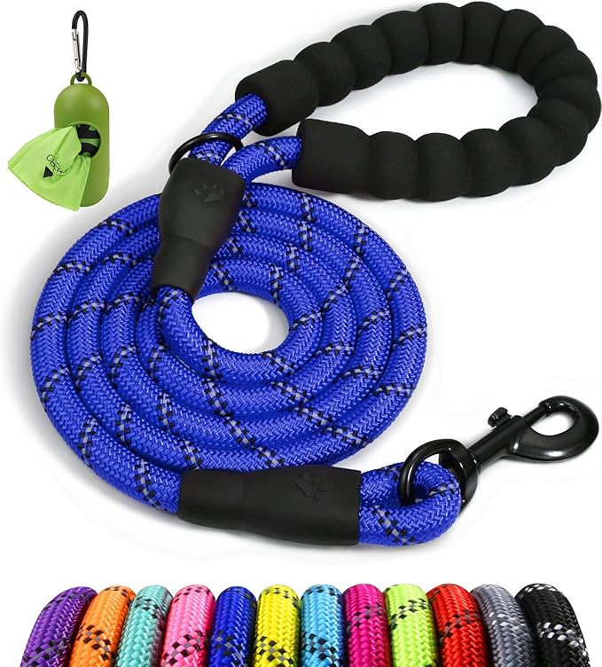 Taglory Rope Dog Leash 4 FT with Comfortable Padded Handle, Highly Reflective Threads Leash for Small Dogs, 3/8 inch, Navyblue