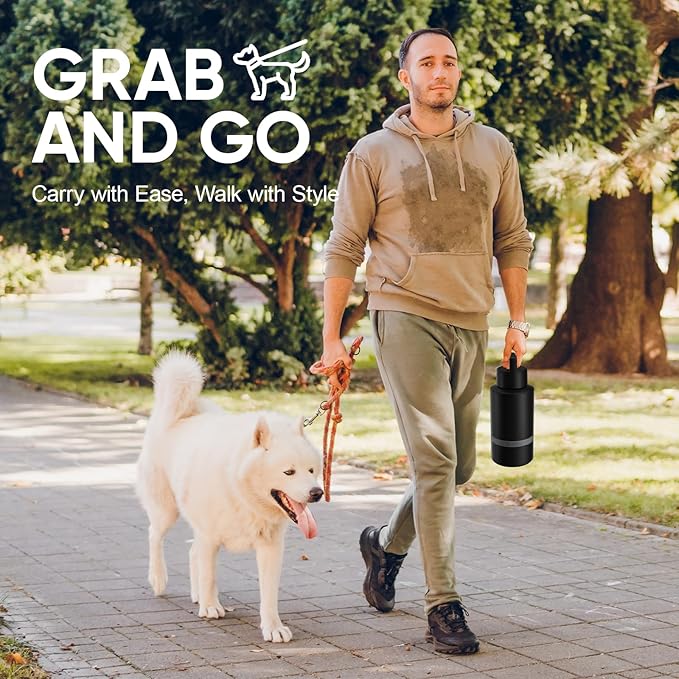 Insulated Dog Water Bottle with Travel Bowl, Portable Water Bottle Dispenser, Accessories for Road Trip, Hiking, Camping, Outdoor, Leak-Proof, Detachable (Black)