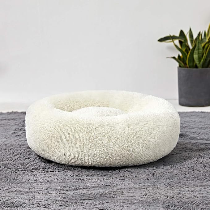 Washable Dog Round Bed - Medium Donut Dog Bed, Comfy Calming Cuddler