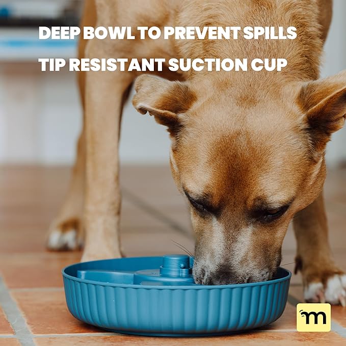 MalsiPree Spinning Slow Feeder Dog Bowl - Interactive Puppy Training Supplies & Dog Birthday Gifts - Anti-Choke Non-Slip Puzzle Feeder for Small & Large Breeds with 2 Interchangeable Mats - Blue