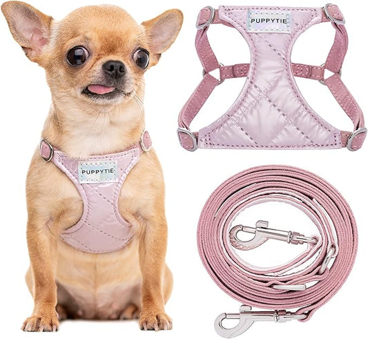Puppytie No Pull xs Dog Harness with Multifunction Dog Leash,Soft Adjustable No Choke Escape Proof Pet Harness Vest,Glossy Pink,XS
