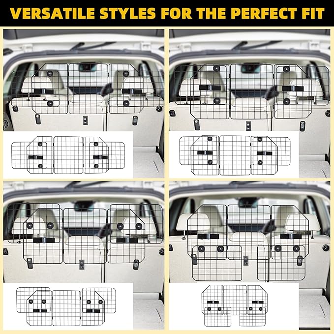 KOOLTAIL Dog Barrier for SUV & Truck, Adjustable & Foldable Dog Car Barrier 36.6"-60.6", Heavy-Duty Wire Mesh Car Divider, Universal Fit for Cars, Jeep, Hatchback, Triple Folding
