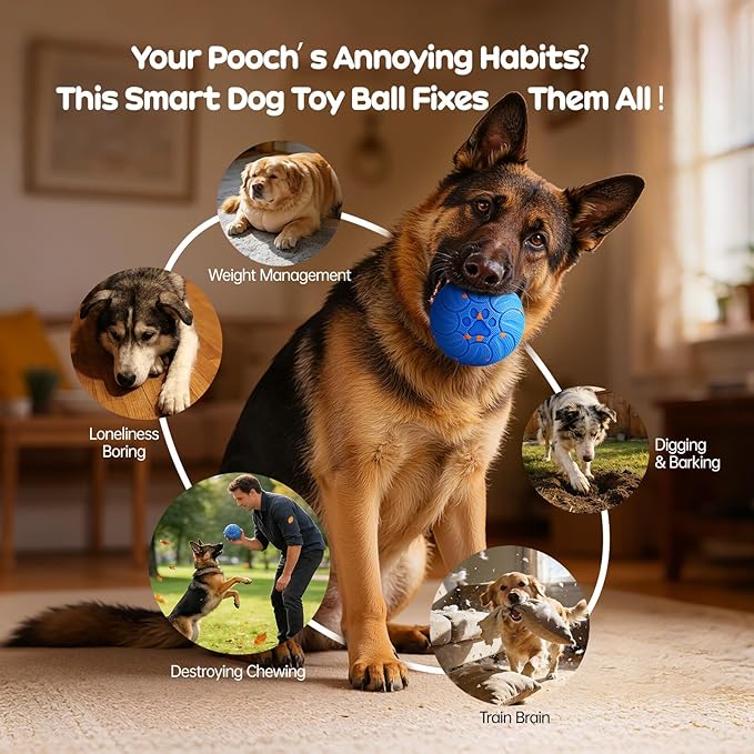 Smart Interactive Dog Toys, Upgraded Chew-Resistant E-TPU, Auto-Bounce & Rotating, Obstacle Avoidance, Ipx7 Waterproof with Colorful Led Lights for Indoor/Outdoor Use