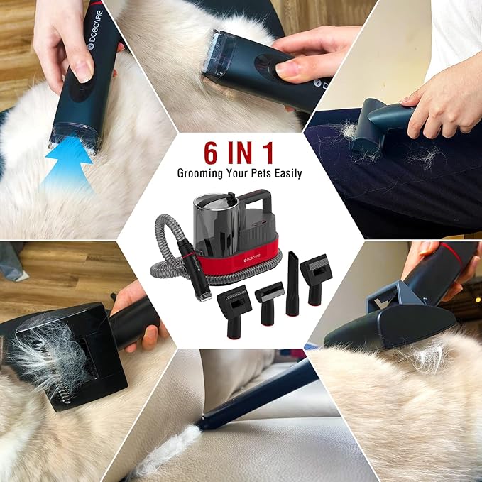 DOGCARE Pet Clipper Grooming Kit and Vacuum Suction 99% Pet Hair, Professional Grooming Clippers for Dog